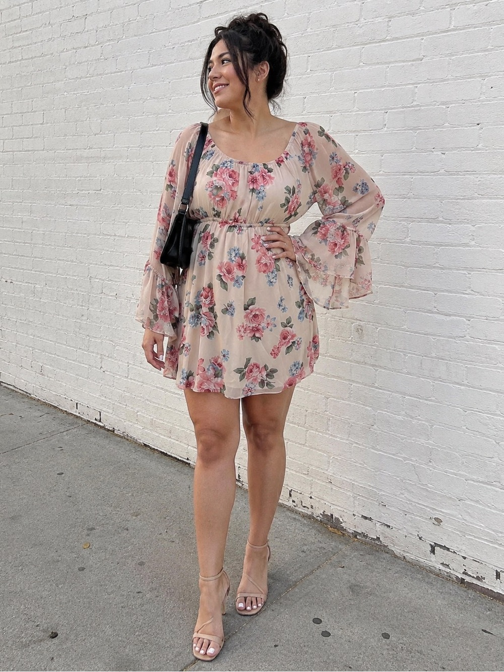 Almost Famous Blush Floral Chiffon Mini Dress